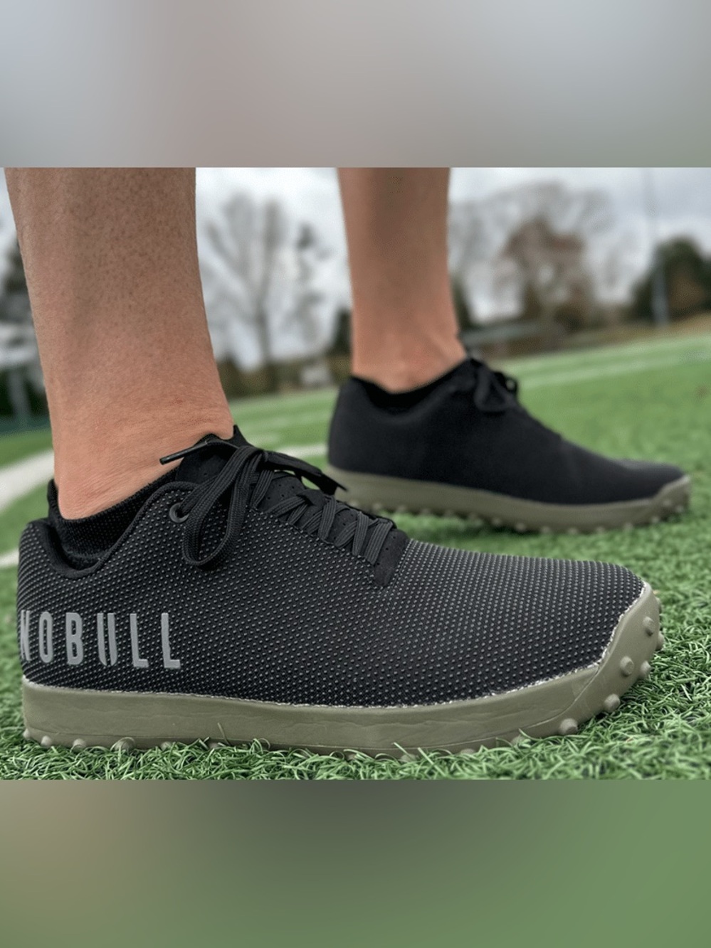 NOBULL Black Knit Trainers with Olive Green Rugged Sole